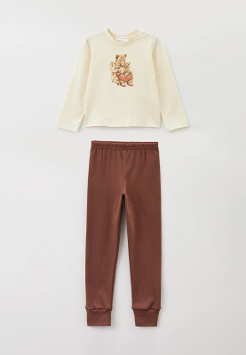 Пижама из хлопка с брюками в шоколадном цвете