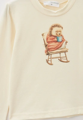 Пижама из хлопка с брюками и лонгсливом с печатным рисунком ежик 