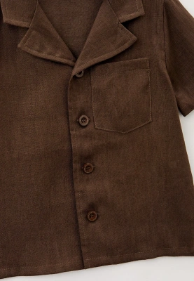 Костюм с шортами и рубашкой свободного кроя из льна коричневая