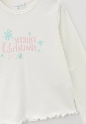 Пижама со свободными брюками и лонсливом с печатным рисунком Merry Christmas