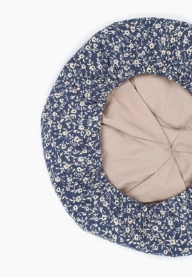 Комплект сарафан для малышей Стефания из теплого хлопка с белыми цветочками + берет(синий)