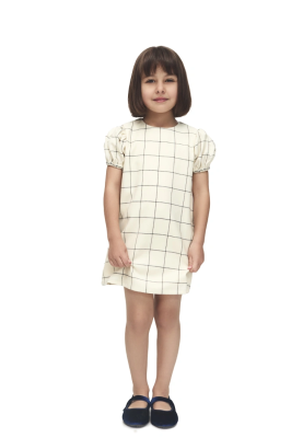 Платье из костюмной ткани в клетку молочного цвета