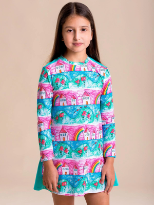 Платье мини из тонкого трикотажа с ярким принтом 