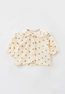 Блузка Мили для малышей из муслина принт коричневые сердечки (молочный)