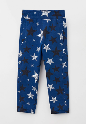 Брюки на широкой резинке на мальчика принт звезды на синем