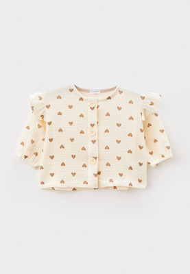 Блузка для малышей Бранда с коричневыми сердечками  (молочный)