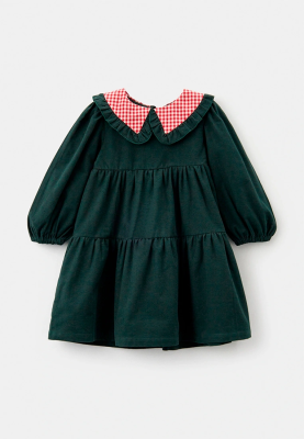 Платье Фалина из теплого хлопка в темно-зеленом цвете