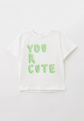 Футболка молочная с надписью YOU R CUTE  в салатовом цвете