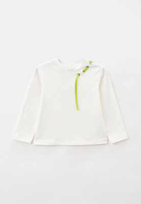 Лонгслив молочный свободного кроя с люверсом и салатовым шнуром 