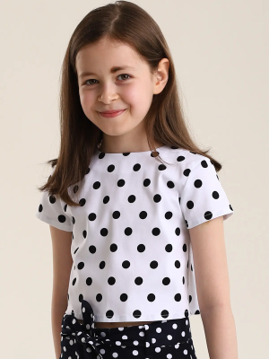 Блузка укороченная из хлопка в горошек с завязками по спинке