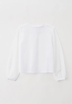 Блузка из рубашечной ткани с рукавами из сетки в горошек