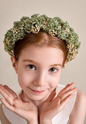 Ободок Фея с цветочным бисером ментолового цвета