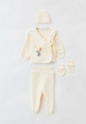 Комплект из ползунка Baby с принтом коала+распашонки Малыш+царапки+шапка Simple (молочный)