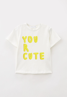 Футболка молочная с надписью YOU R CUTE в желтом цвете