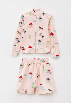 Костюм трикотажный из кардигана на молнии и шорт