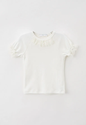 Футболка школьная из хлопка в кружевом на горловине и рукавах