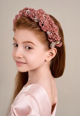 Ободок Фея с цветочным бисером розового цвета