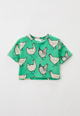 Футболка укороченная с принтом курочки в крапинку