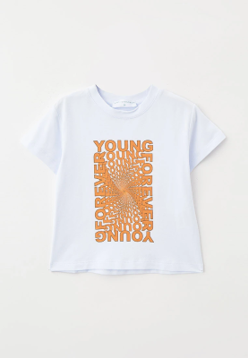 Футболка белая свободная с объемным принтом из слов FOREVER YOUNG 