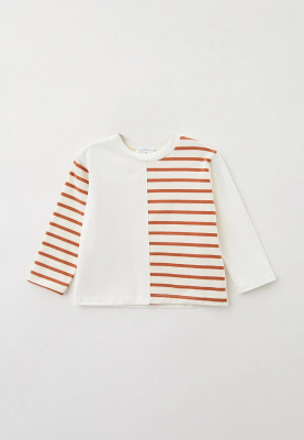 Лонгслив молочный комбинированный с тканью в полоску