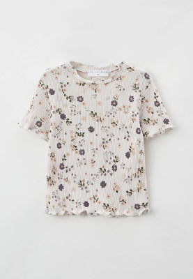 Футболка из ткани в рубчик в цветочек