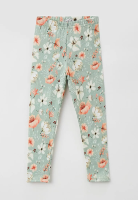 Леггинсы из тонкого трикотажа оливкового цвета с цветочным принтом