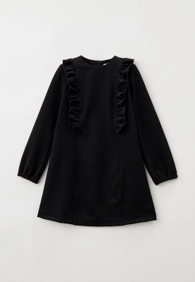Платье с оборками из костюмной ткани черного цвета