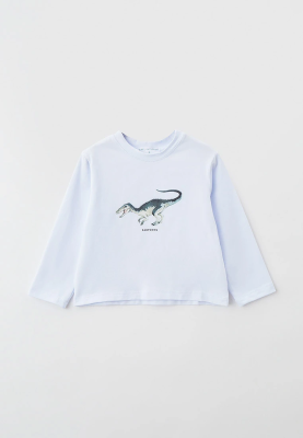 Лонгслив белый с принтом динозавр и надписью BARYONYX