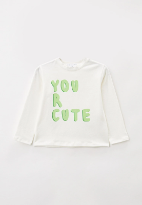Лонгслив молочный с надписью YOU R CUTE  в салатовом цвете