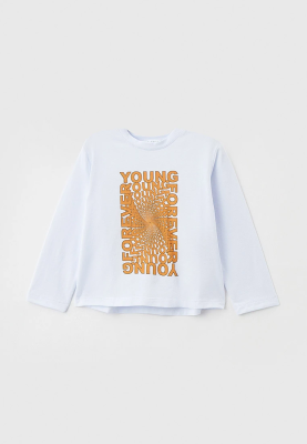 Лонгслив белый с объемным рисунком из слов FOREVER YOUNG 