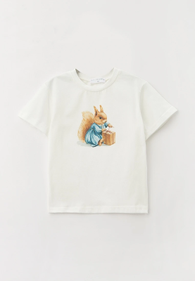 Футболка молочного цвета с рисунком белка с подарком