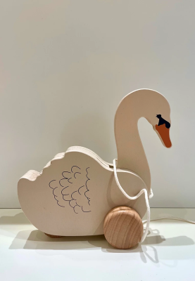 Игрушка лебедь на колесах и веревке