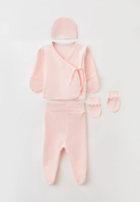 Комплект нательный из ползунка Baby + распашонки Малыш+царапки+шапка Simple (розовый)