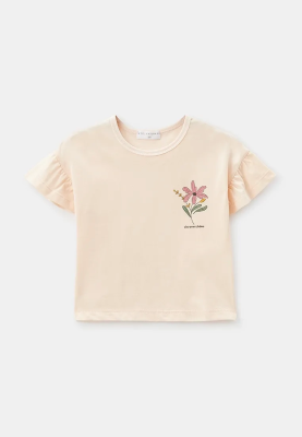 Блузка Йена с розовыми цветочкам в персиковом цвете