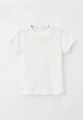 Футболка школьная из хлопка с кружевом на горловине