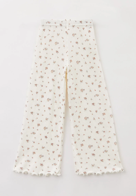 Брюки свободные из хлопка в рубчик с мелким цветочным принтом