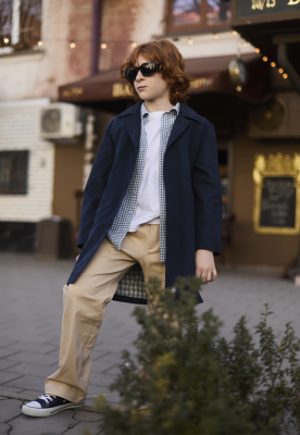 Плащ Кас из курточной ткани в темно-синем цвете Плащ Кас из курточной ткани в темно-синем цвете