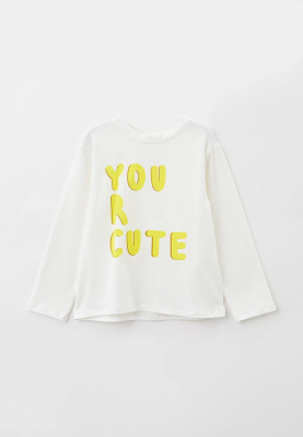 Лонгслив молочный c  яркой желтой надписью  YOU R CUTE