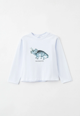 Лонгслив белый с принтом динозавр и надписью TRICERATOPS 