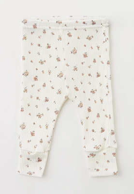 Брюки  для малышей с манжетами  из хлопкового трикотажа в рубчик с принтом цветочек 