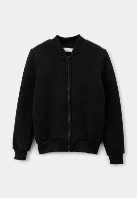 Бомбер на молнии из стеганного трикотажа черного цвета