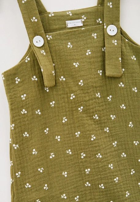 Комбинезон для малышей из муслина с принтом вишенки на оливковом