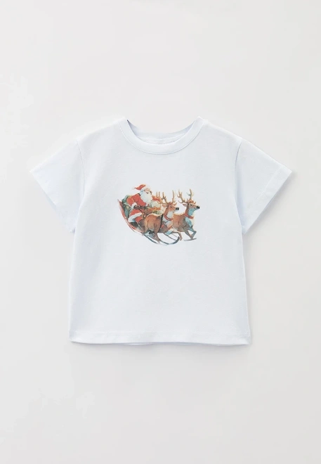 Футболка белая с принтом Санта и олени