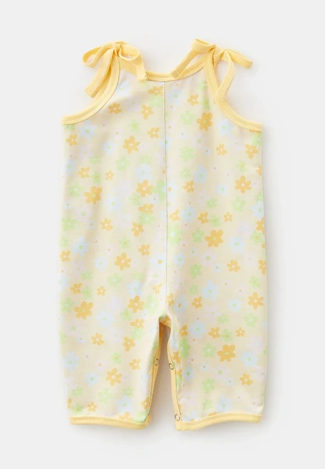 Комбинезон из трикотажного хлопка в цветок с завязками и на кнопках 