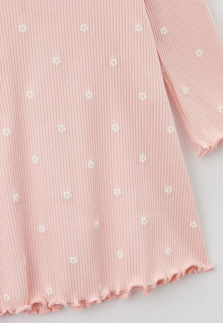 Платье с длинными рукавами из трикотажа в рубчик с принтом ромашки