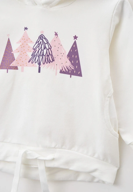 Худи молочный с принтом ёлки