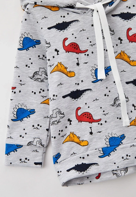 Худи на мальчика в цвете серый меланж с принтом цветные динозаврики