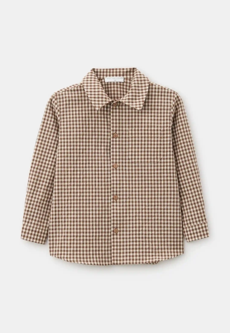 Рубашка Денди с фигурным низом из хлопка в коричневом цвете