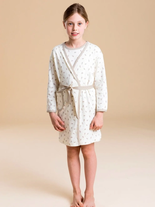Халат из мягкого хлопкового трикотажа с принтом листочки