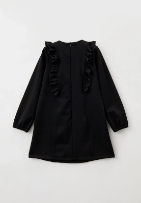 Платье с оборками из костюмной ткани черного цвета